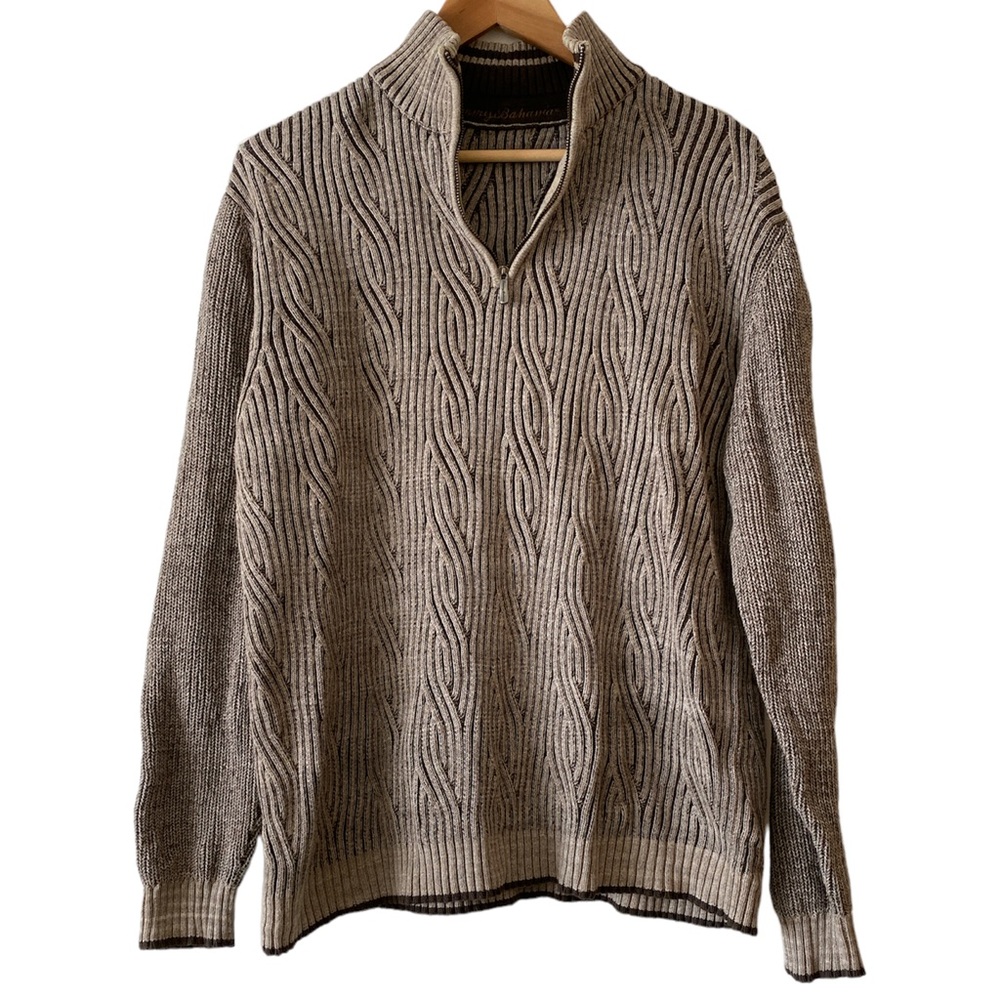 Tommy Bahama 1/4 Zip Cotton Sweater Brown Size L